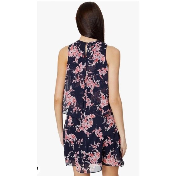 Tommy Hilfiger Black And Pink Crescent Floral Chiffon Sleeveless Dress-size 6 - Picture 2 of 8